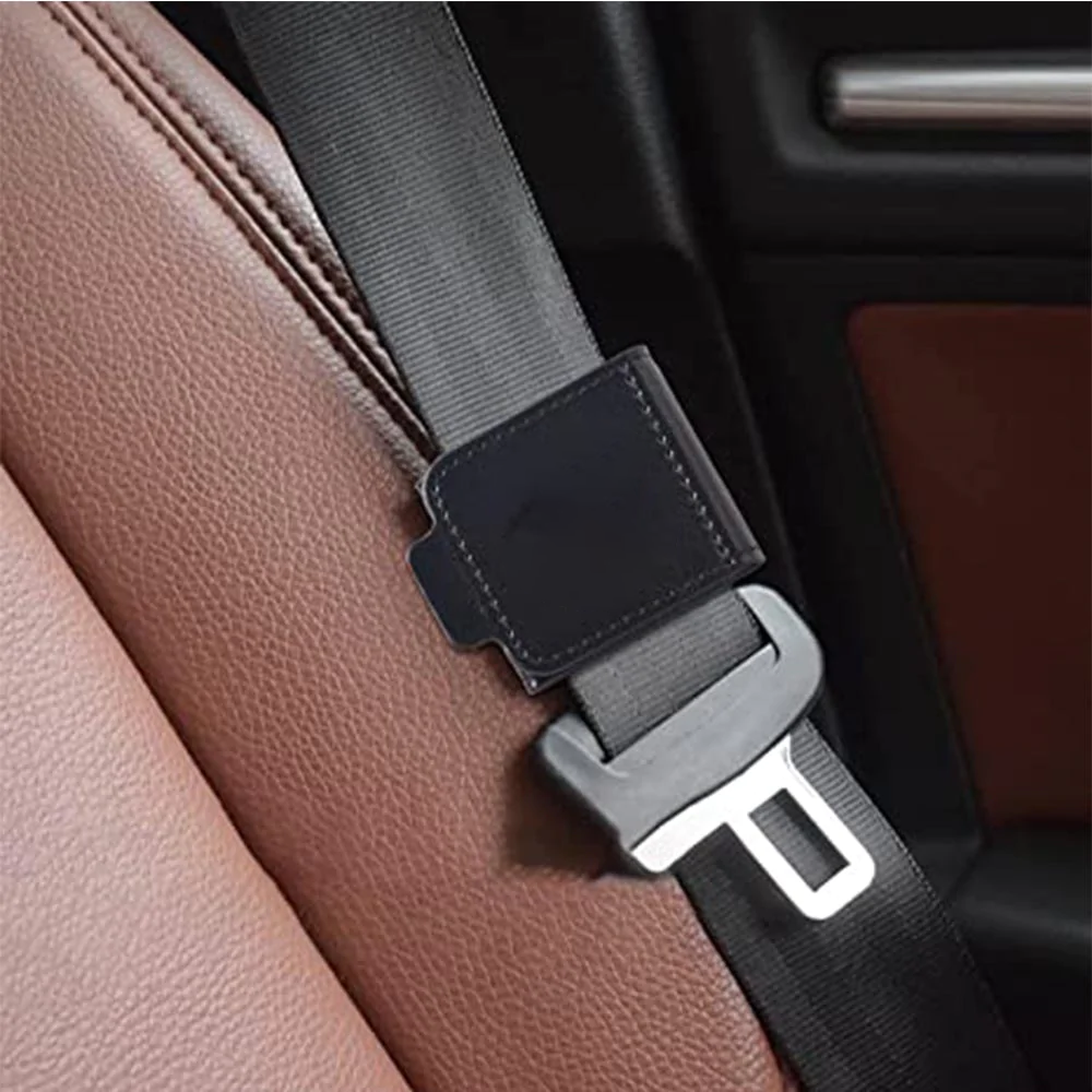 Custom Text and Logo Seatbelt Adjuster, Fit with all car, Seat Belt Clip For Adults, Universal Comfort Shoulder Neck Strap Positioner Locking Clip Protector, Set of 2 - Delicate Leather