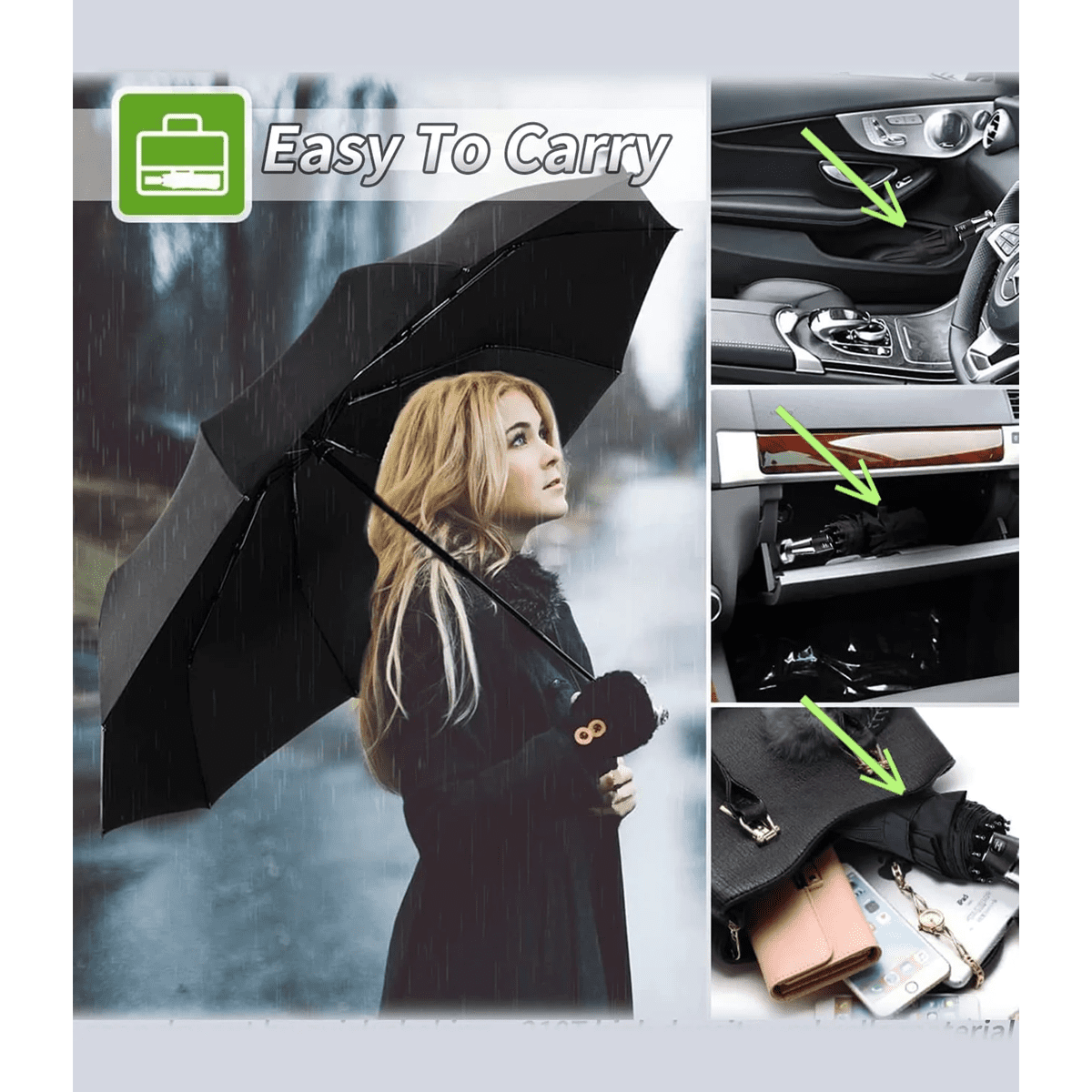 Custom Text and Logo Umbrella, Designed for Car, 2022 Update Version 10 Ribs Umbrella Windproof Automatic Folding Umbrella, Rain and Sun Protection - Delicate Leather