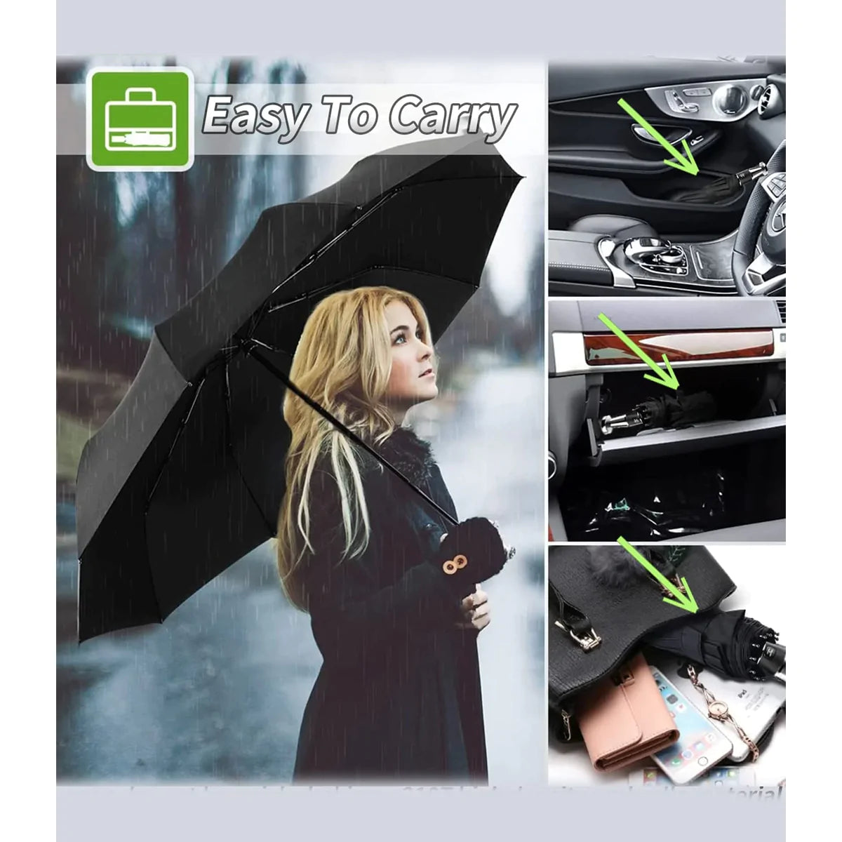 Custom Text and Logo Umbrella, Designed for all car, 2022 Update Version 10 Ribs Umbrella Windproof Automatic Folding Umbrella, Rain and Sun Protection - Delicate Leather