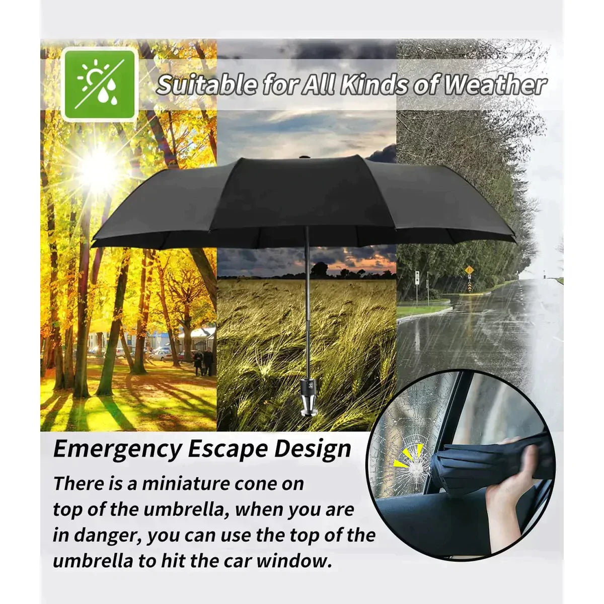 Custom Text and Logo Umbrella, Designed for all car, 2022 Update Version 10 Ribs Umbrella Windproof Automatic Folding Umbrella, Rain and Sun Protection - Delicate Leather