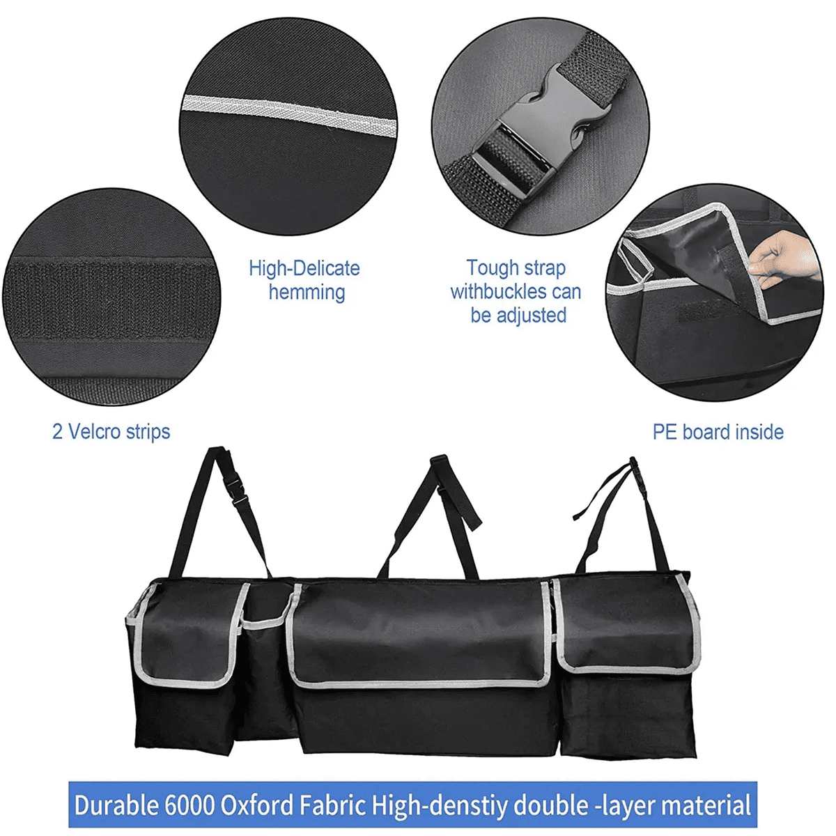 Custom Text and Logo Car Trunk Hanging Organizer, Fit with all car, Thick Backseat Trunk Storage Bag with 4 Pockets and 3 Adjustable Shoulder Straps, Foldable Car Trunk Interior Accessories Releases Your Trunk Space - Delicate Leather