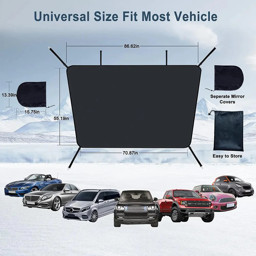 Custom Text Car Windshield Snow Cover, Fit with Hyundai, Large Windshield Cover for Ice and Snow Frost with Removable Mirror Cover Protector, Wiper Front Window Protects Windproof UV Sunshade Cover - Delicate Leather