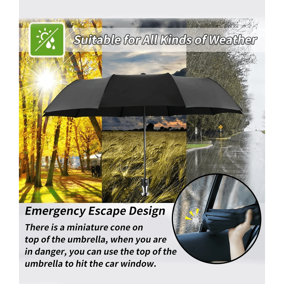 Custom Text and Logo Umbrella, Designed for Car, 2022 Update Version 10 Ribs Umbrella Windproof Automatic Folding Umbrella, Rain and Sun Protection - Delicate Leather