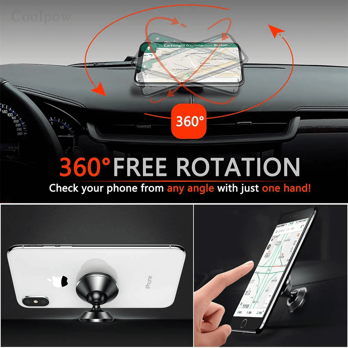 Custom Text Magnetic Phone Mount, Super Strong Magnet with 4 Metal Plate, Car Magnetic Phone Holder, 360° Rotation, Universal Dashboard car Mount Fits All Cell Phones, Set of 2 - Delicate Leather