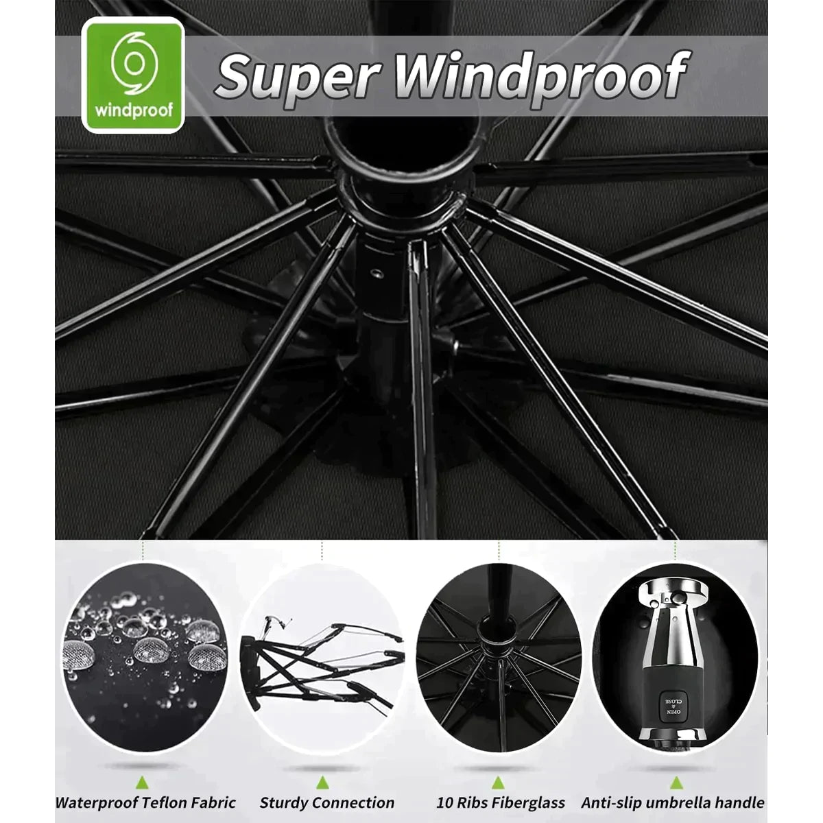 Designed for all car, 2022 Update Version 10 Ribs Umbrella Windproof Automatic Folding Umbrella, Rain and Sun Protection - Delicate Leather