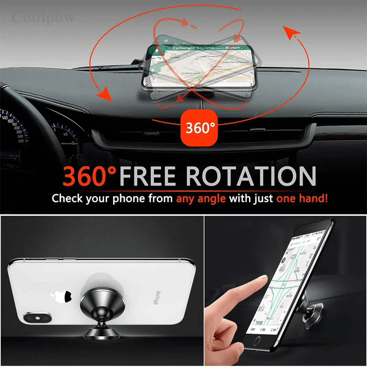 Custom Text and Logo Magnetic Phone Mount, Fit with all car, Super Strong Magnet with 4 Metal Plate, Car Magnetic Phone Holder, 360° Rotation, Universal Dashboard car Mount Fits All Cell Phones, Set of 2
