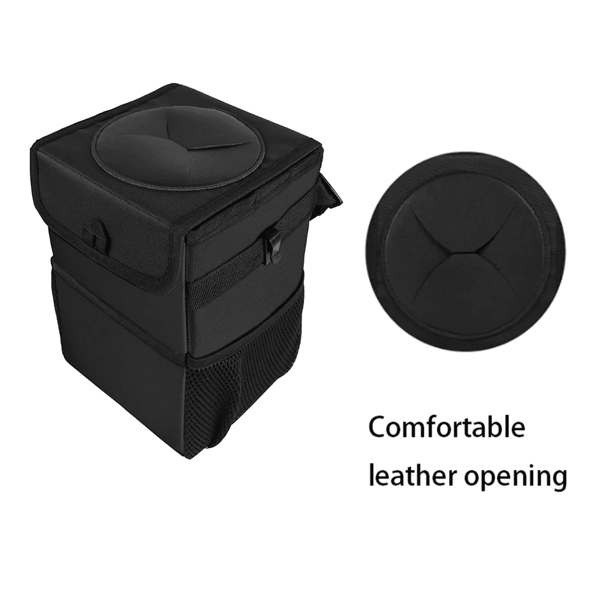 Custom Text and Logo Waterproof Car Trash Can with Lid and Storage Pockets, Fit with All car, 100% Leak-Proof Car Organizer, Waterproof Car Garbage Can, Multipurpose Trash Bin for Car - Delicate Leather