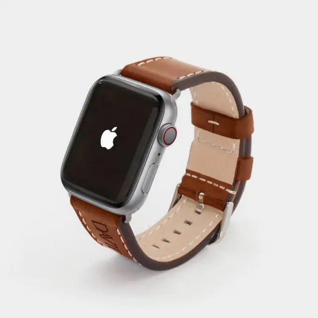 Custom Name Compatible With Apple Strap Leather | Cow Leather | Morden Font Delicate Leather