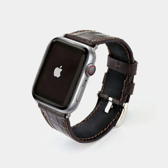Leather Compatible With Apple Watch Strap | Crocodile | Dark Brown Delicate Leather