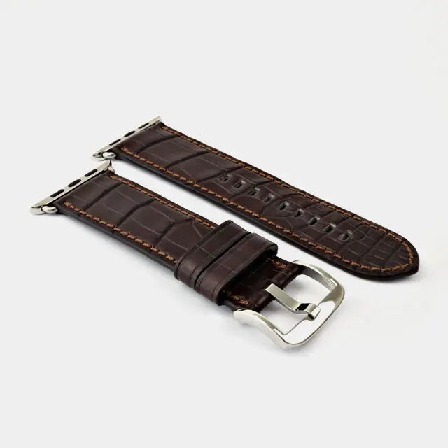 Leather Compatible With Apple Watch Strap | Crocodile | Dark Brown