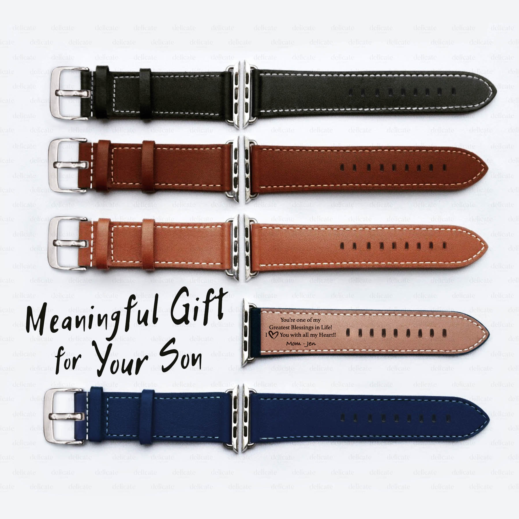 Custom Name Compatible With Apple Strap Leather | Cow Leather | For Son - 2 - Delicate Leather