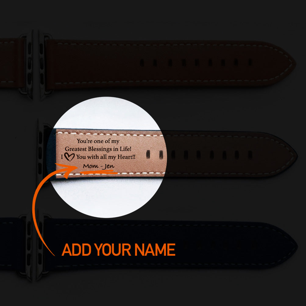 Custom Name Compatible With Apple Strap Leather | Cow Leather | For Son - 2