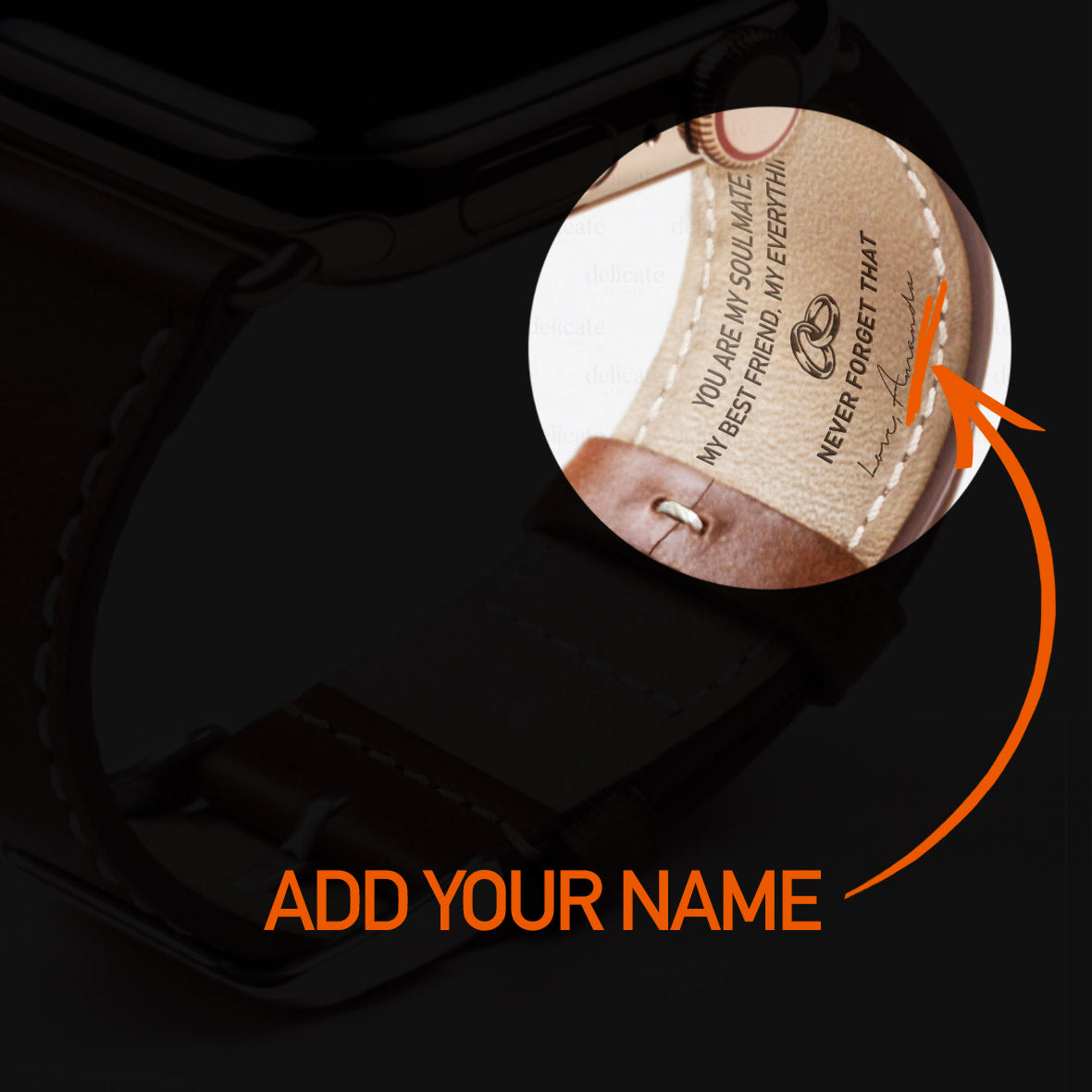 Custom Name Compatible With Apple Strap Leather | Cow Leather | For Husband - 1