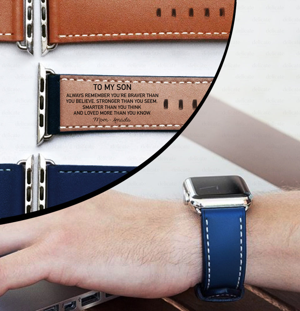 Custom Name Compatible With Apple Strap Leather | Cow Leather | For Son - 1 - Delicate Leather